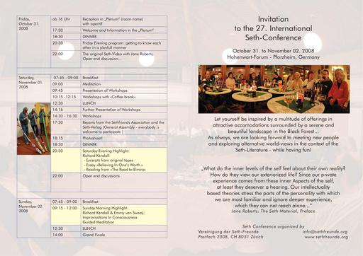 Invitation to the 27. International Seth-Conference 2008